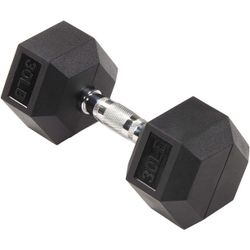 Sporzon Single Rubber Encased Hexagon Handheld Free Weight Dumbbell, 30 Pounds