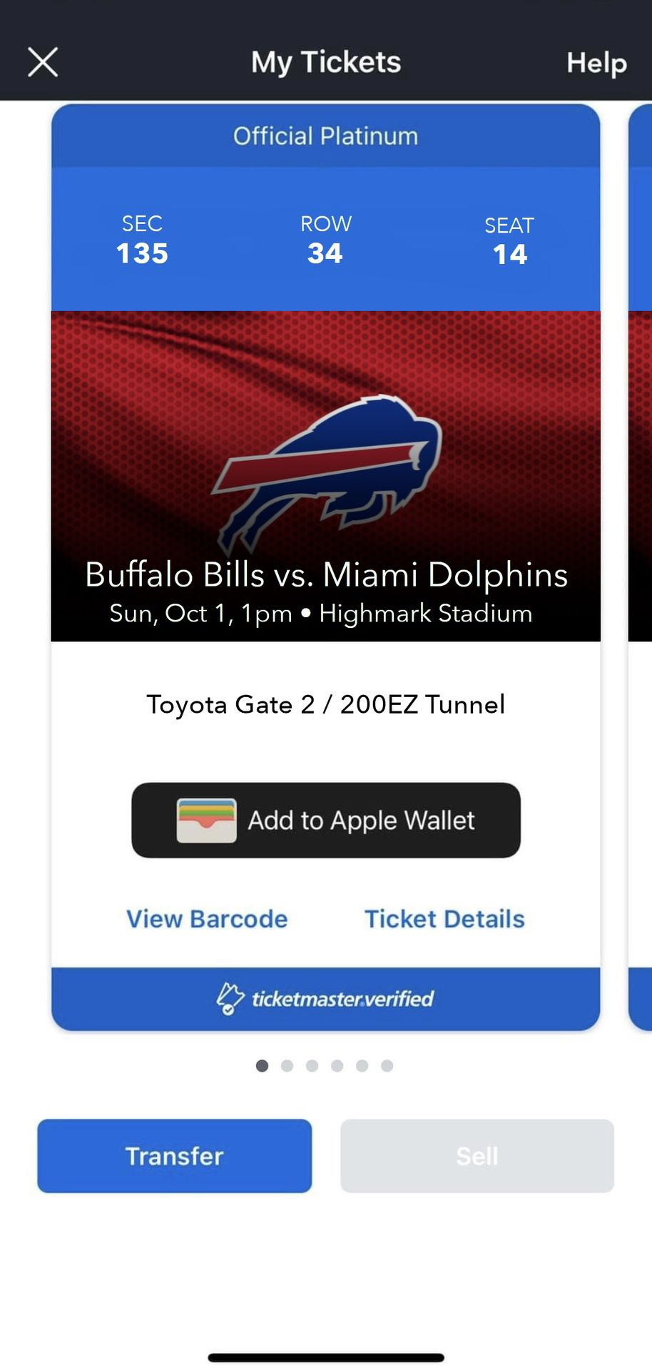 5 Buffalo Bills Vs Miami Dolphins Tickets Sec 135 