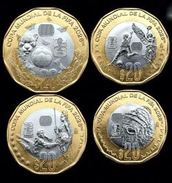 MEXICO $20 PESOS 4 COIN SET FIFA 2026 EORL CUP SOCCER PRICE FIRM IN NORWALK