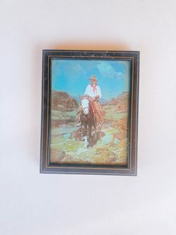 Framed Western Cowboy Art Print 5x7” vintage
