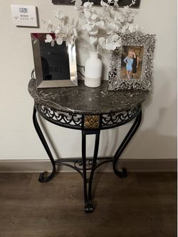 Marble Top Entry Table, Half-Moon Console