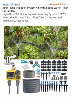 150FT Drip Irrigation System Kit with 2 Zone Water Timer for Garden (Brand New)