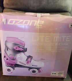 Ozone 500 Youth Lite Mite Pink Roller Skates Adjustable Size 3-6 + Helmet