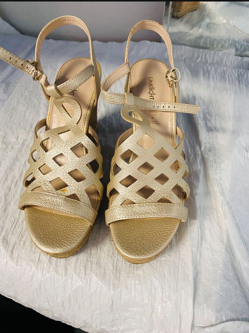 LimeLight Wedge Gold Shoes - New- Size 8 