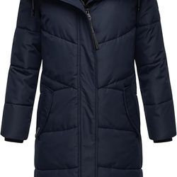 Marikoo Women's Extra-Long Quilted Winter Jacket with Detachable Hood - Puffy Coat in Calf-Length - Hingucker