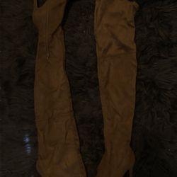thigh high brown boots 
