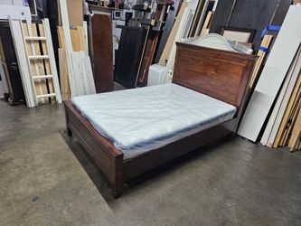 Full Dark Wood Panel Bed Frame with Mattress