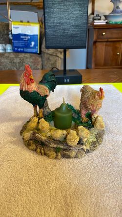 Rooster and Hen Resin Candle Holder