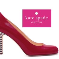 Kate Spade Karolina patent leather heels pumps with striped heel in berry (pink) W US 8.5