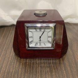 Vintage Desk Clock, (Wood Base And World Globe Is Missing On Top )Selling As Is