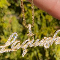 Custom 10k 14k Diamond Name Pendant Necklace 
