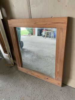 Rustic Solid Wood Framed Wall Mirror – Natural Pine / Farmhouse Decor