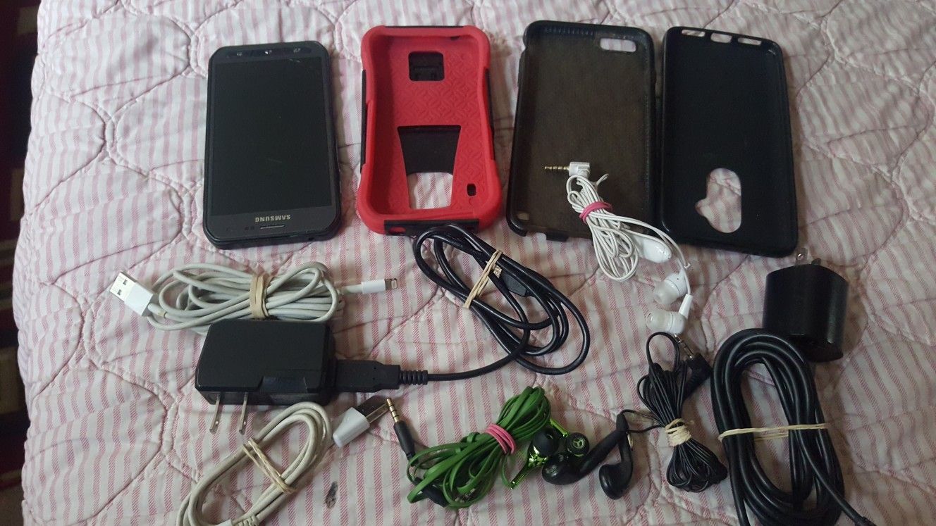 Samsung Galaxy S 5 active plus bundle of phone cover cases earphones used