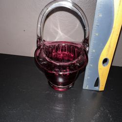 5 1/2” Vintage Pilgrim Cranberry Art Class Basket with clear handle