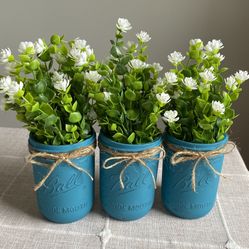 Chalk Painted & Distressed Mason Jar Vases 3 For $18