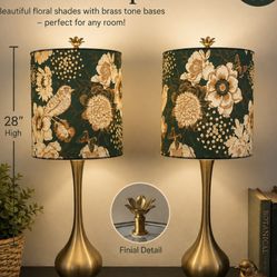 Pair Of Brass Tone Floral Table Lamps