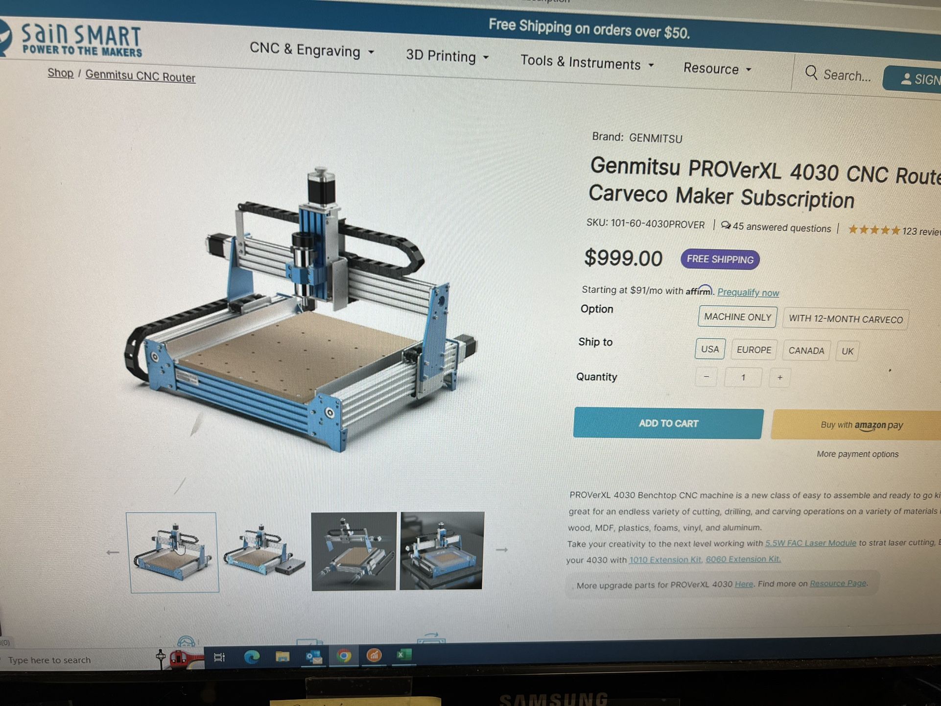 Genmitsu CNC Router Machine PROVerXL 4030 for Wood Metal Acrylic MDF Carving Arts Crafts DIY Design, 3 Axis Milling Cutting Engraving Machine, Workin