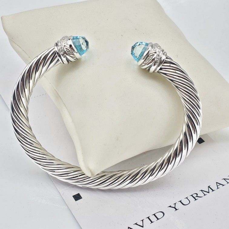 David Yurman Sterling Silver Crossover Cable Bracelet With Blue Topaz & Diamonds
