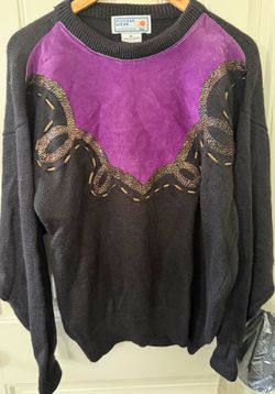 Western Women’s Sweater Pullover Size XL Rodeo Purple Black Knit Suede