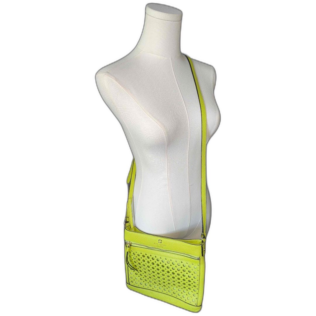 Kate Spade Perri Lane Bubbles Perforated Leather Reidy Crossbody Bag Lime Color
