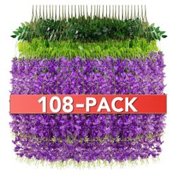 108 Purple Wisteria Hanging Flowers,Fake Hanging Flowers,Wisteria artificiales Garland for Home Wedding Arch Floral Party Garden 