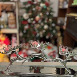 Silver Reindeer Candle Holder