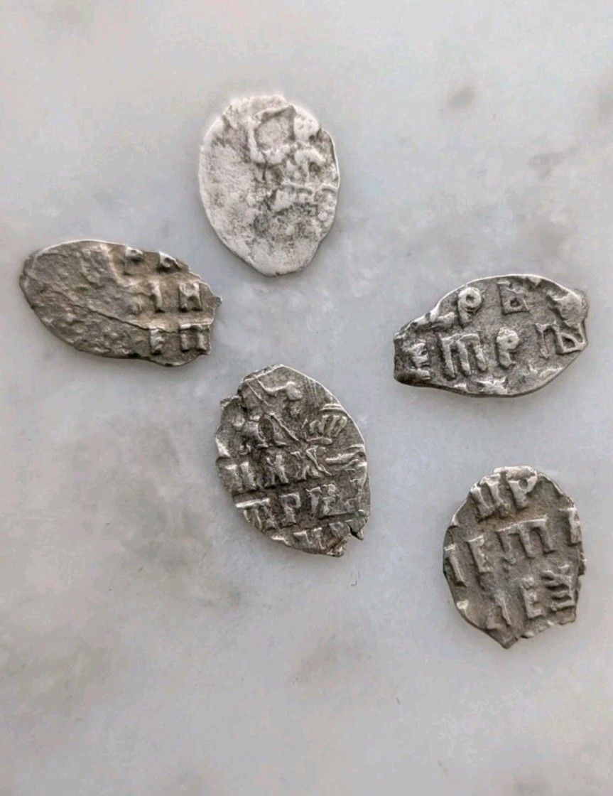 Russia 1700s Peter The Great Silver Wire Money Kopeks Lot of 5 Authentic Coins