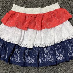 Girls Size 10/12 Fourth Of July Patriotic Lacy Layered Tutu Skirt 