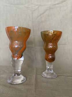 Vintage Hand-Blown Sasaki Art Glass Vases - Set of 2 
