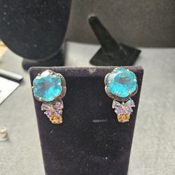 Genuine Capri Blue Quartz  Earrings 