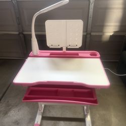 Kids desk Pink/White height adjustable with light