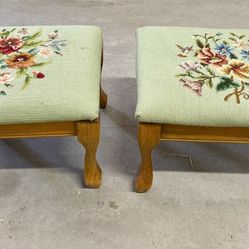 Pair Of Vintage Style Embroidered Foot Stools