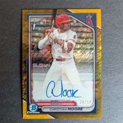 2024 Christian Moore 1st Bowman Draft Chrome Gold Shimmer /50 Prospect Auto