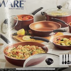 14 PIECE FARBERWARE NON STICK COOKING COOKWARE 