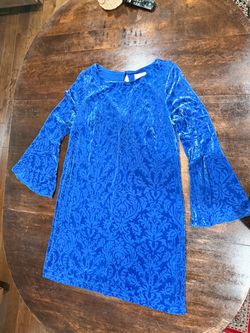 Blue Velvet Burnout Floral Bell Sleeve Dress