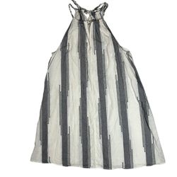 Lou & Grey Cotton Swing Flowy Sleeveless Tie Neck Striped Halter Dress Size Medium