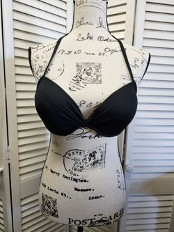 Black halter bikini top with back adjustable closure