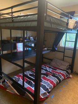 Full size loft bed with desk and shelf