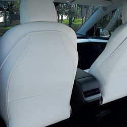 Leather Seat Back Protector for Model 3/Y/S White