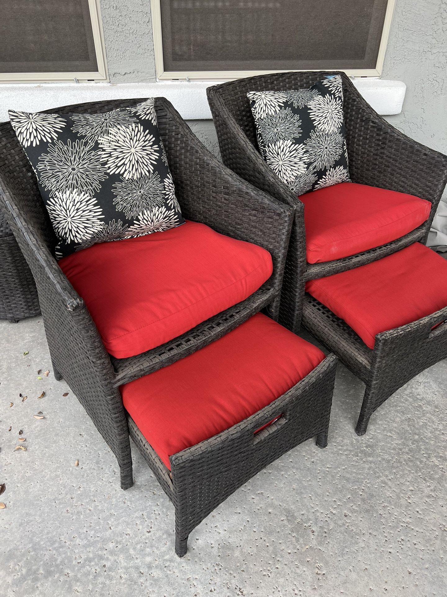 Patio Chairs with Footstools & Pillows