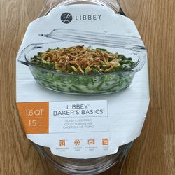BRAND NEW 1.6QT OVAL CASSEROLE WITH LID by LIBBEY BAKER'S - CLEAR GLASS - DW SAFE / FREEZER SAFE / MW SAFE / OVEN SAFE - THESE ARE GREAT FOR LEFTOVERS