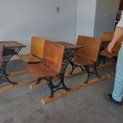 Vintage Cast Iron And Wood School Desks 1930s