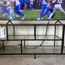 Modern black metal & glass TV stand – 3 shelf media console