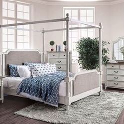 Brand New 4 PC Antique White Canopy Bedroom Set