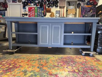 Lakeside Cottage Wooden TV Console Stand With Cabinets And Shelves 92”x34”x21”