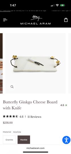 Michael Aram Butterfly Ginkgo Cheese Board with Knife White Marble