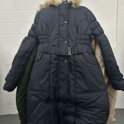 Women’s Hooded Fur Coat Navy Blue