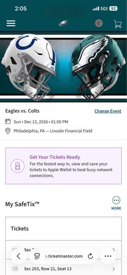 Pair of Tickets to Indianapolis Colts vs. Philadelphia Eagles