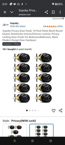 Sopoby 10pk. Matte black Doorknobs with Lock (Brand-New!)