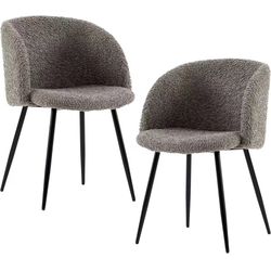 Sherpa Dining Chairs Set of 2, Upholstered Living Room Chairs, Accent Chairs with Barrel Back, Faux Fur Armchairs for Living Room, Home, Office, Dinin